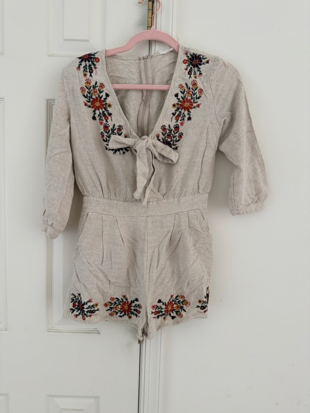 Blu Pepper Beige Embroidered Floral Dress